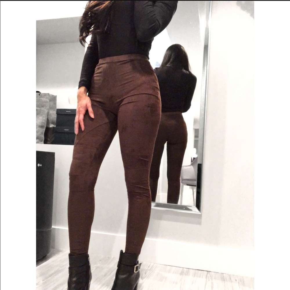 Faux suede “biker stitched” leggings